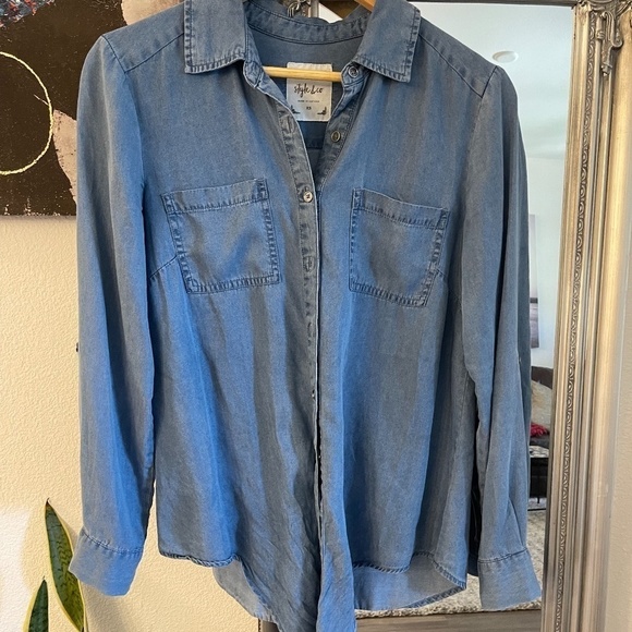 STYLE & Co Front tie Denim Shirt size XS - Picture 2 of 4